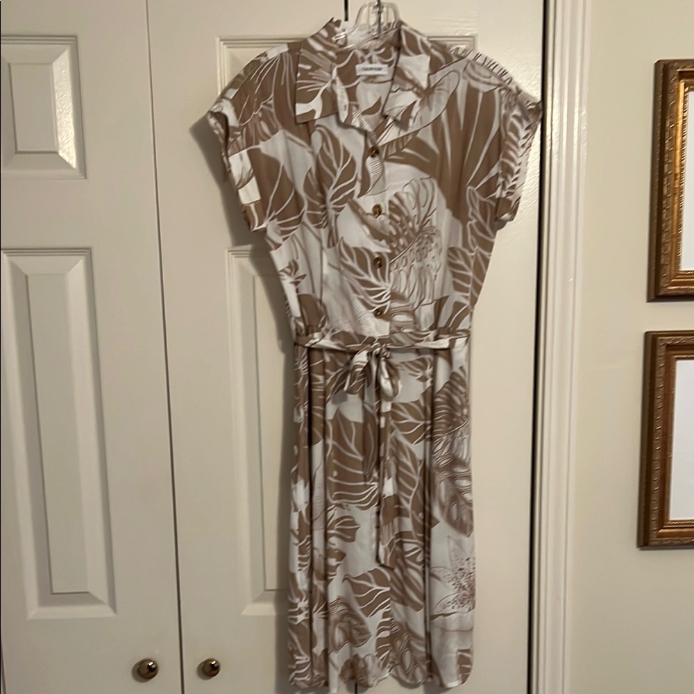 Tropical Print Brown and White Dress